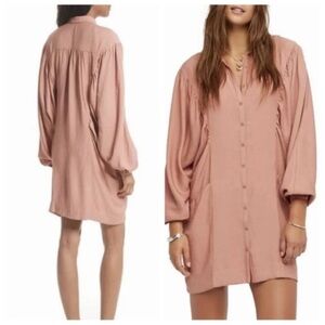 FREE PEOPLE Women's Fade Away Coral Button-Up Shirt Dress Sz Small